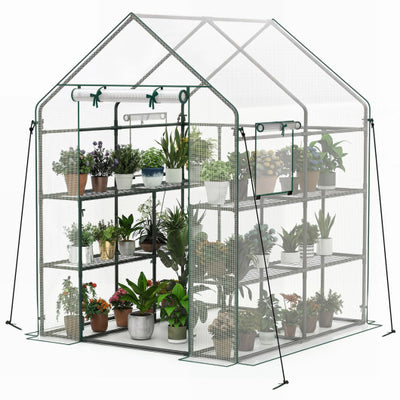 56 x 56 x 77 Inch Walk-in Greenhouse with Observation Windows-White