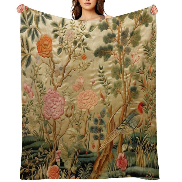 Silk Floral Birds Carpet Throw Blanket BionZax
