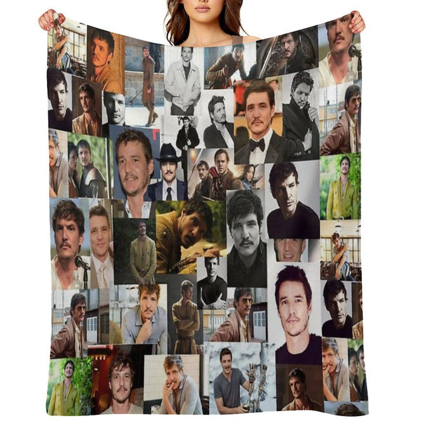 Pedro Pascal Abstract Seamless Collage Travel-friendly Throw Blanket