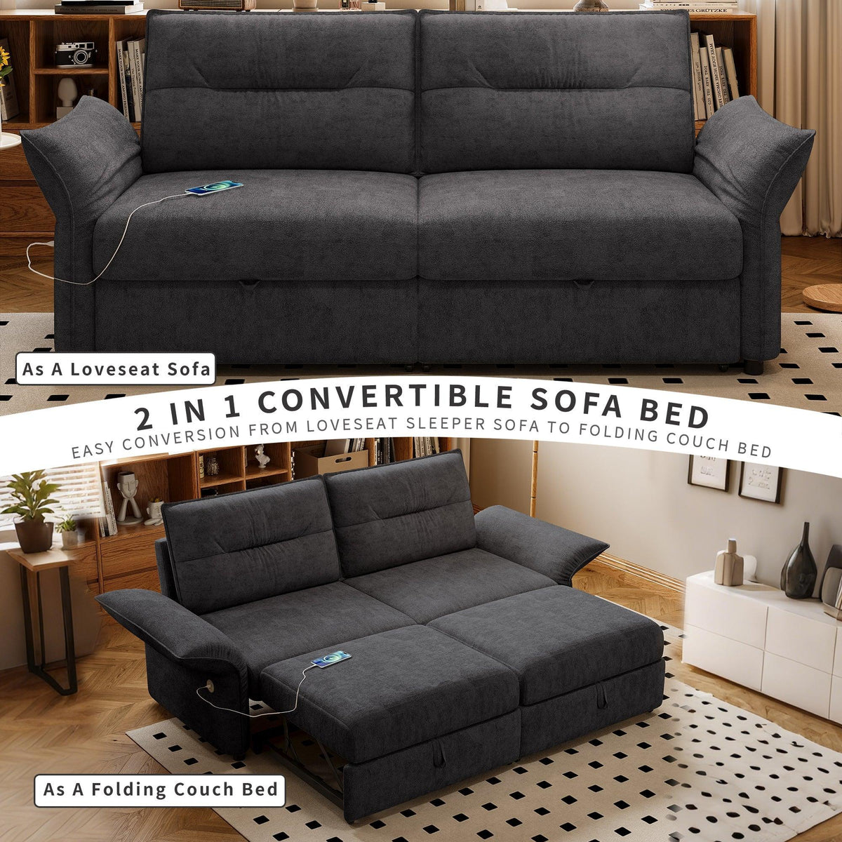 Multi-Functional Sofa Bed with Plush Fabric