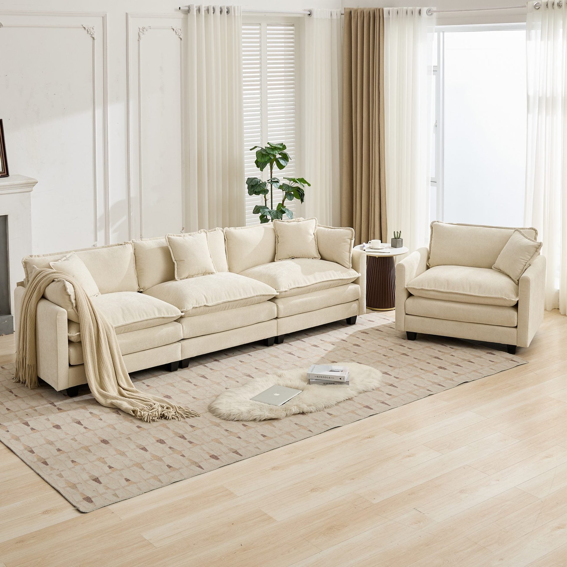 Cloud3 Seats  Sofa (Ottoman is not included)Chenille Fabric in Beige