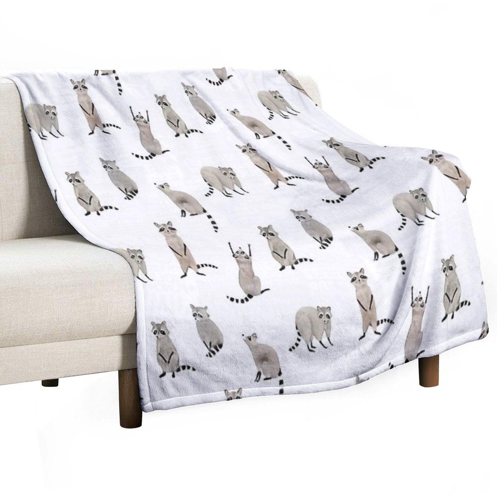 Raccoon Pattern Throw Blanket
