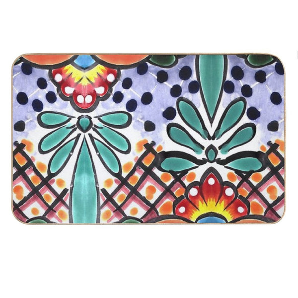 Colorful Talavera, Orange Accent, Mexican Tile Design Bath Mat BionZax