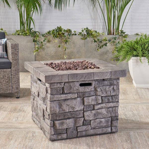 Outdoor Square MgO Propane Fire Pit 40,000 BTU Grey 30-Inch