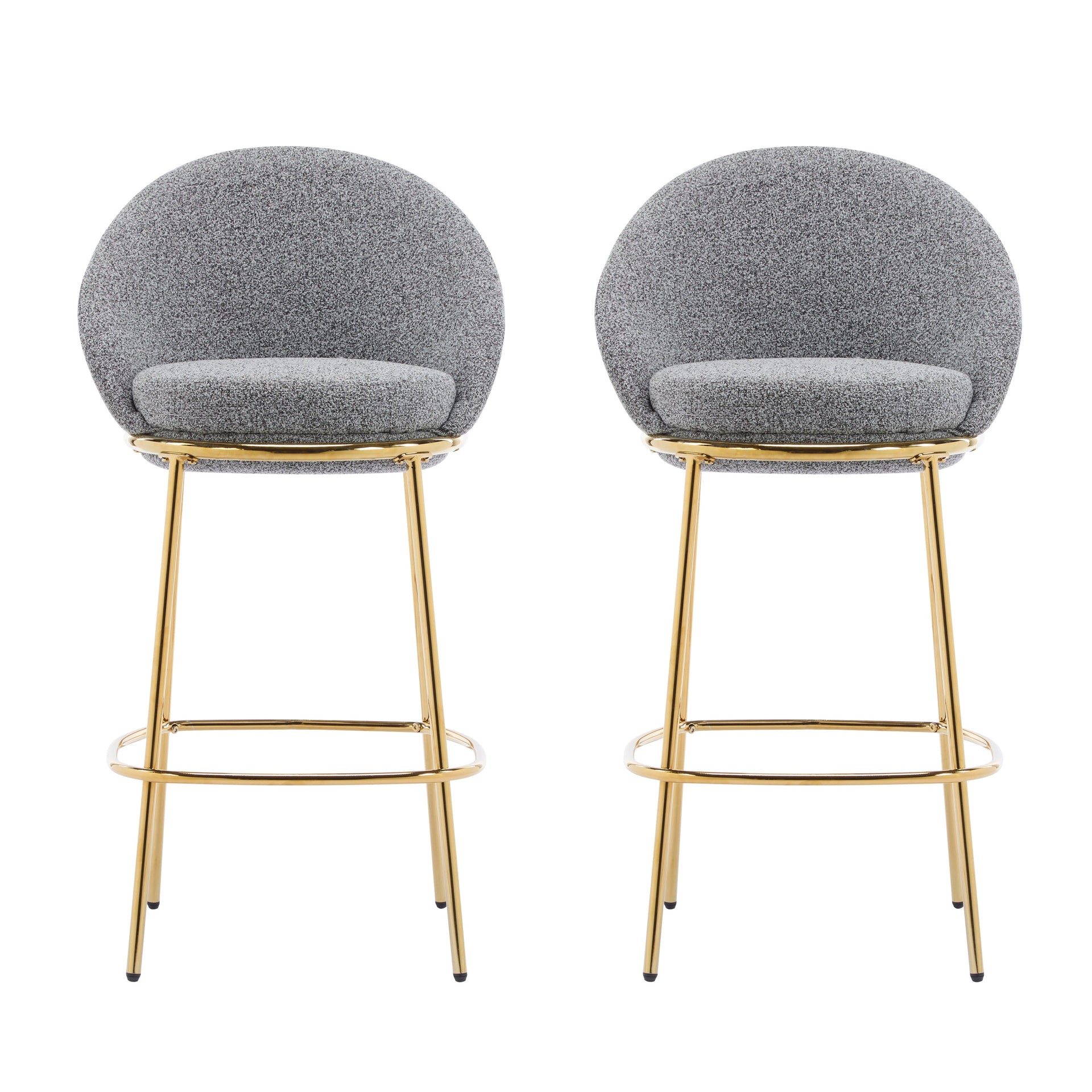 Gold & Gray Upholstered Bar Stools with Backrest – Modern Glam Counter Stools (Set of 2)