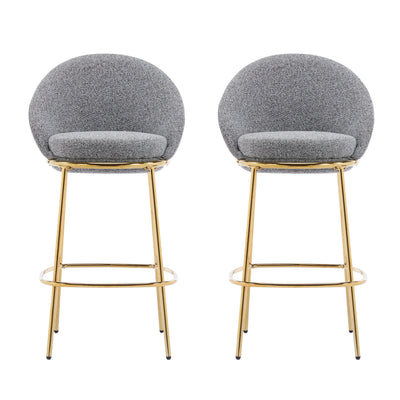 Gold & Gray Upholstered Bar Stools with Backrest – Modern Glam Counter Stools (Set of 2)