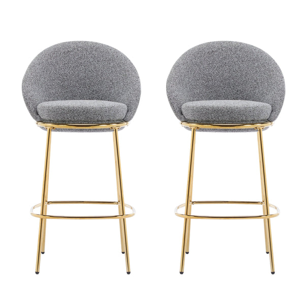 Gold & Gray Upholstered Bar Stools with Backrest – Modern Glam Counter Stools (Set of 2)
