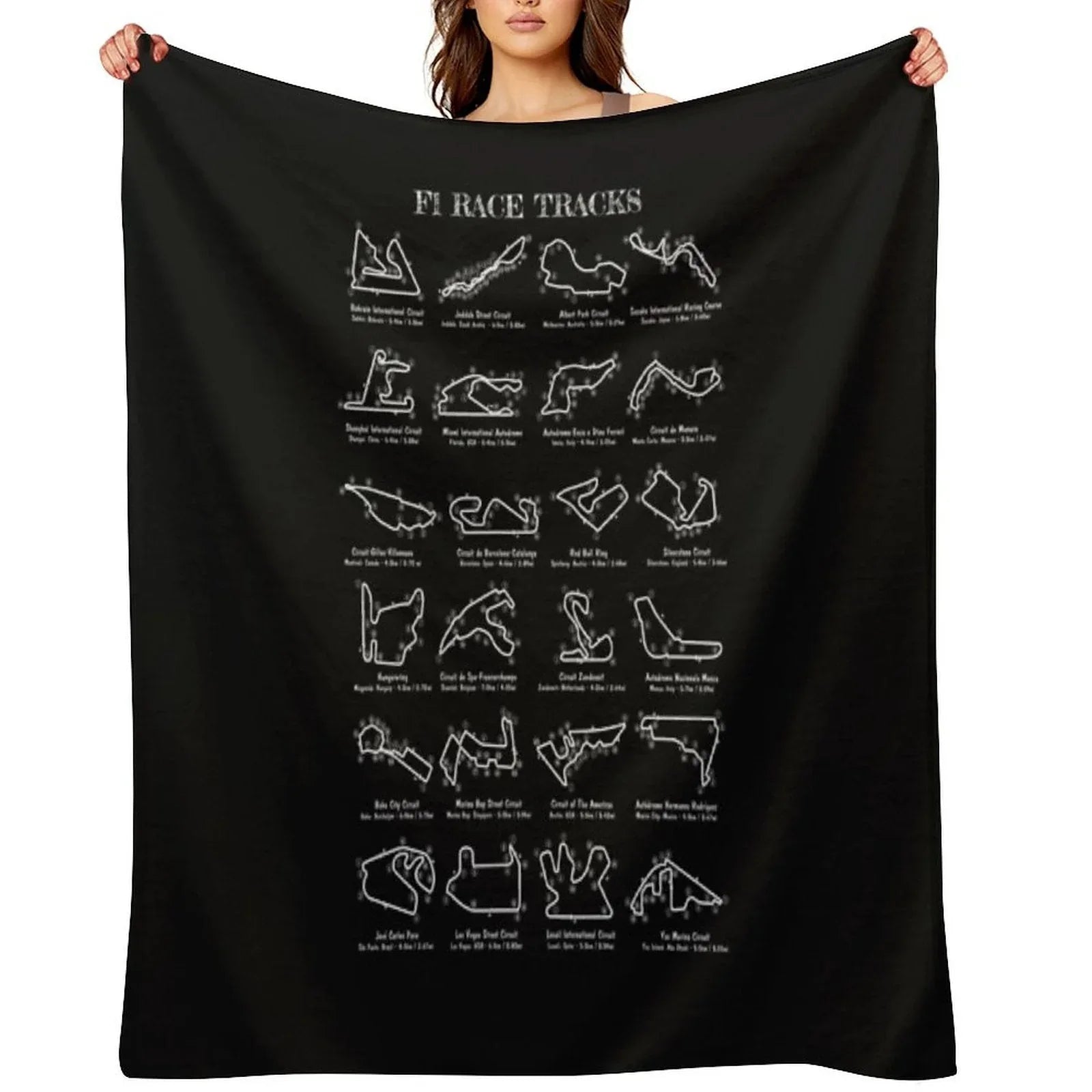 F-1 Race Tracks  Vertical (White Stencil - No Background) Throw Blanket