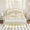 Full Size Velvet Upholstered Smart LED Bed Frame with Adjustable Height Headboard,No Box Spring Needed,Easy Assembly,Beige - Beige + Wood + Cute + Modern + Full