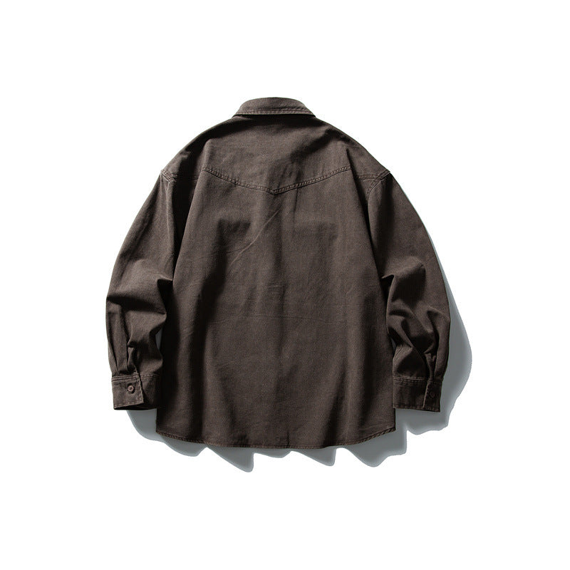 Used washed casual loose long sleeved shirt jacket men's workwear shirt