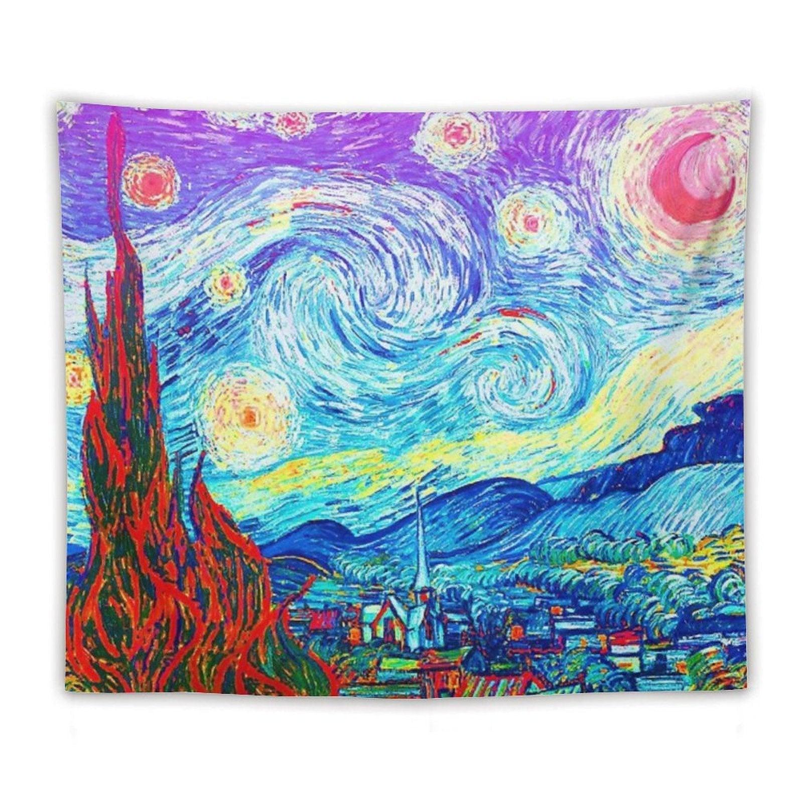 Psychedelic Colorful Starry Night Abstract Van Gogh Tapestry
