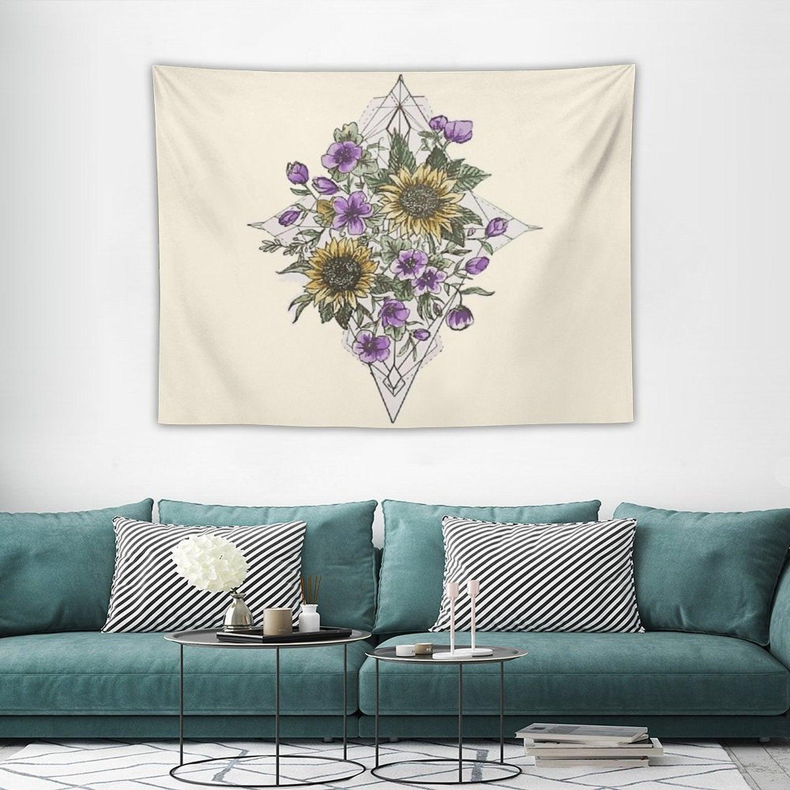 Geometric Sunflower Pattern Tapestry