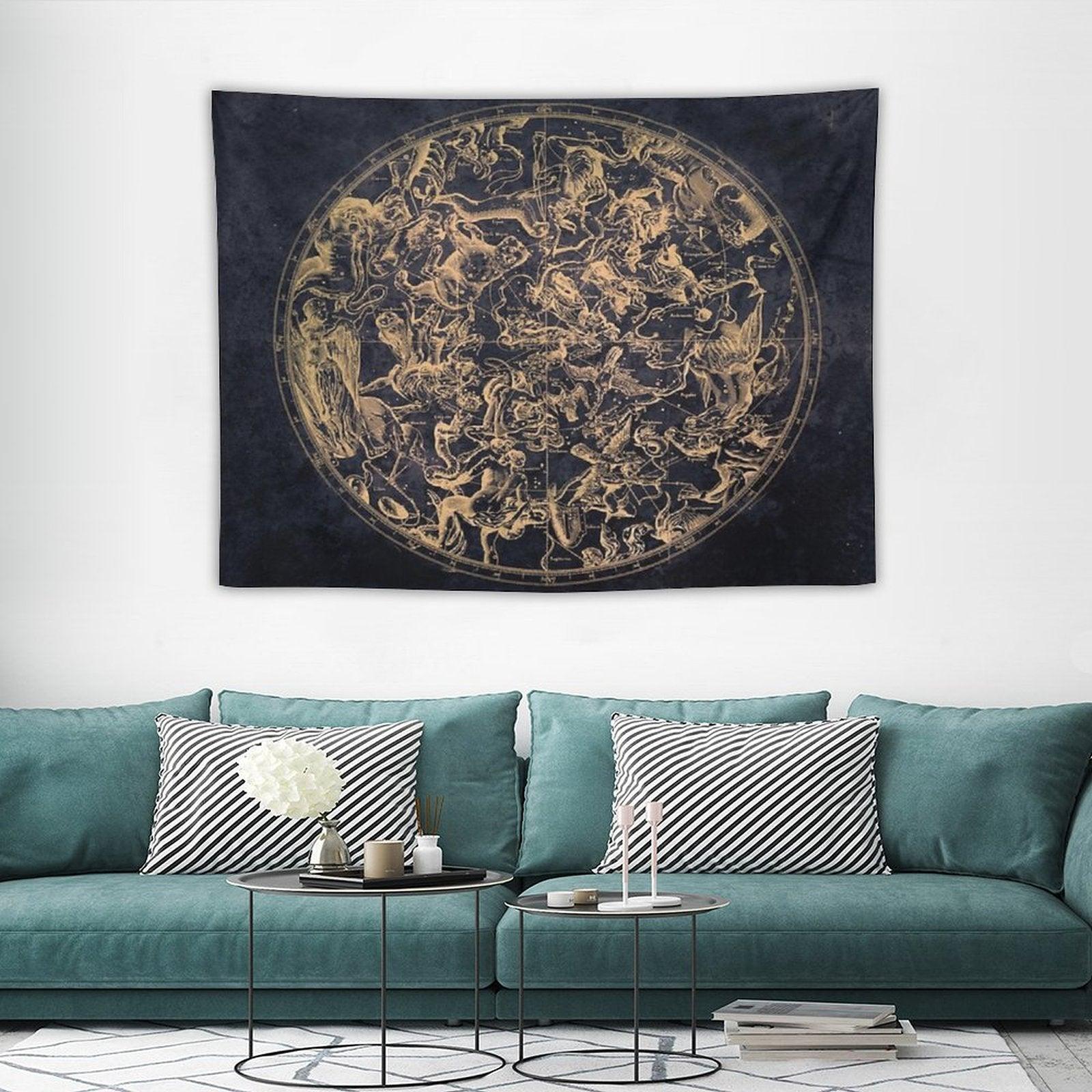 Vintage Constellations And Astrological Signs  Yellowed Ink And Cosmic Colour Tapestry