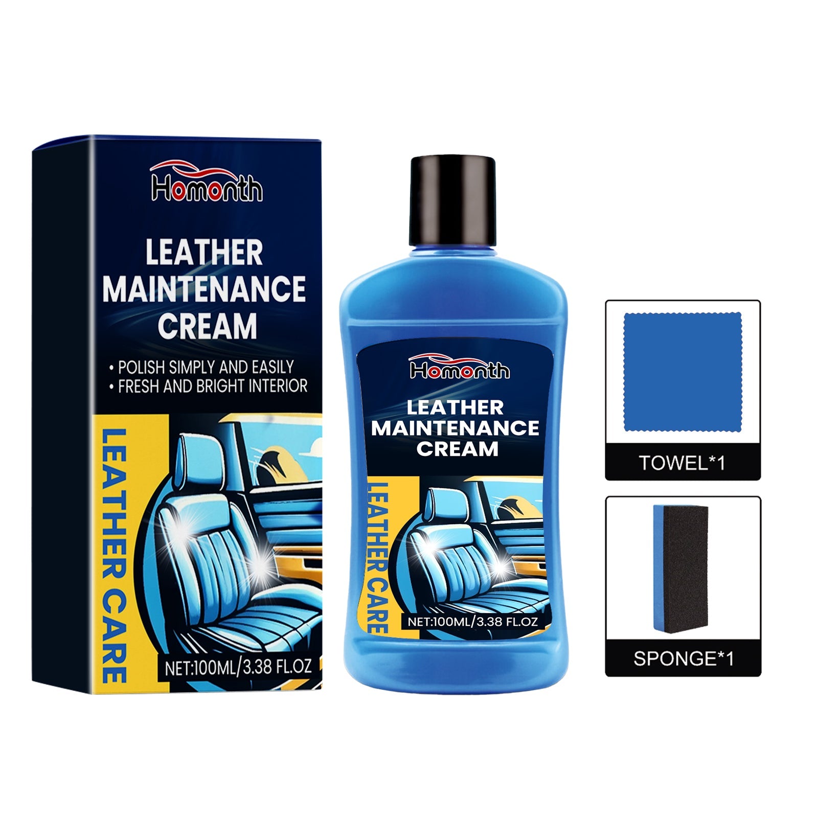 Leather Maintenance Cream, Car Seat Sofa Leather Cleaning Stains Refurbished Polish Cleaner