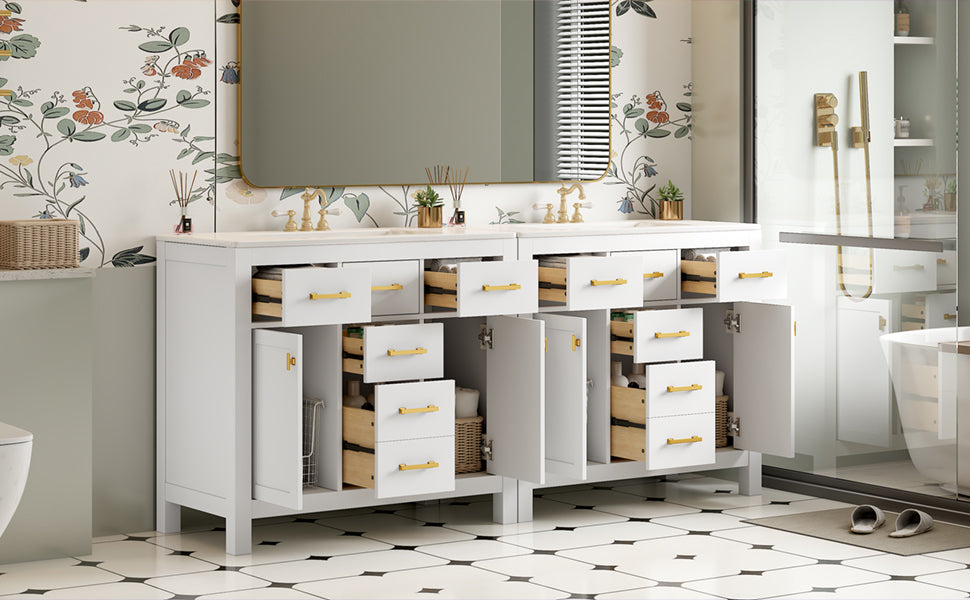 Modern Freestanding Bathroom Vanity Set with Drawers & Storage Cabinet, Solid Wood Frame