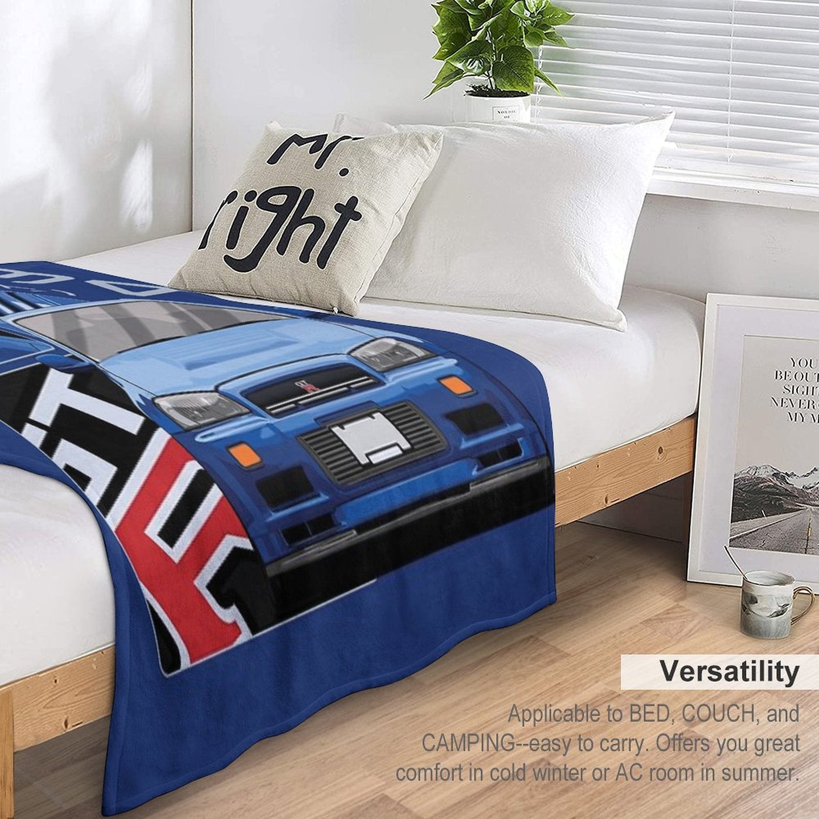 Skyline GTR R34 Blue Drawing Vector Travel-friendly Throw Blanket