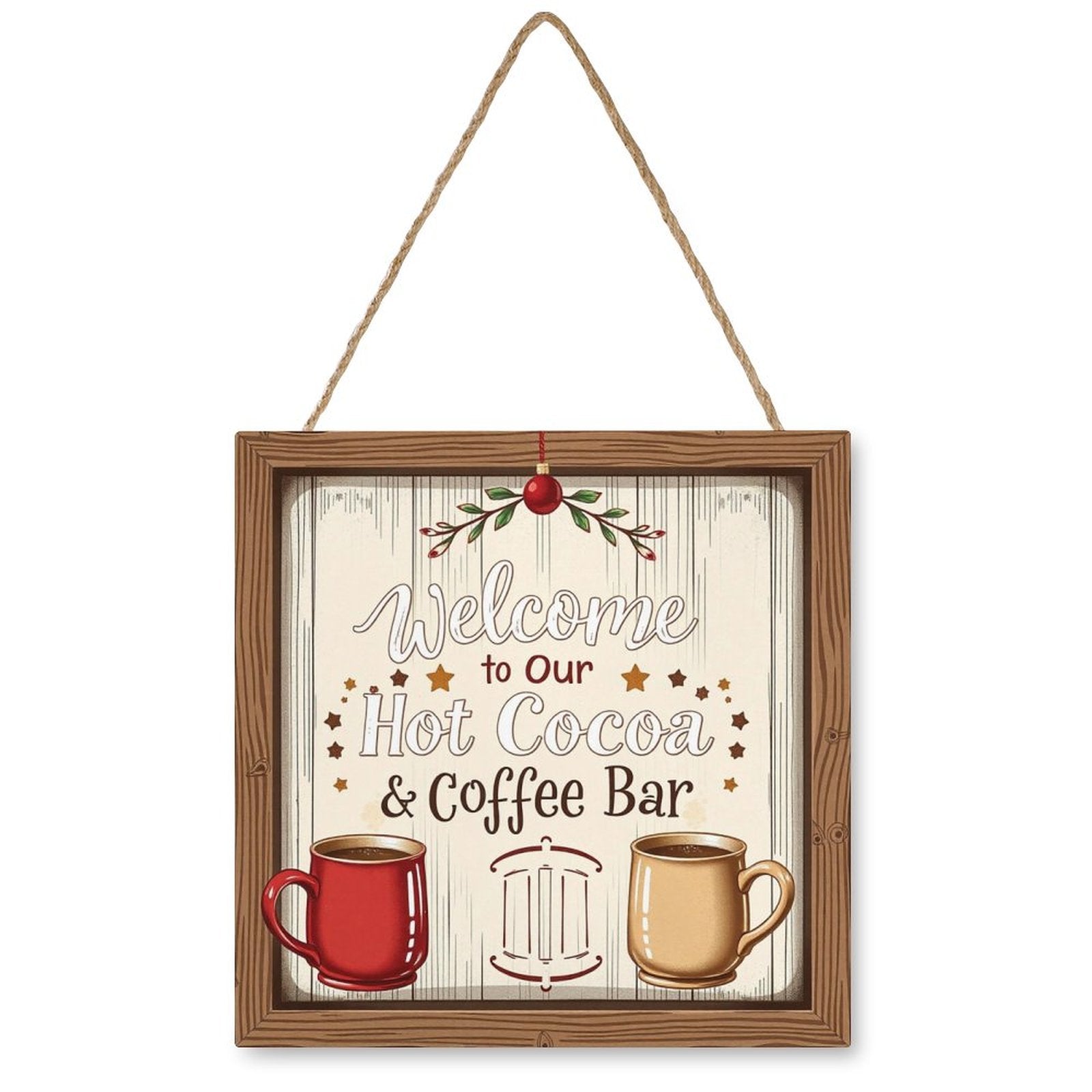 Welcome Coffe Bar Christmas Hot Cocoa Sign Square Wood Wall Decor Hanging Sign-12