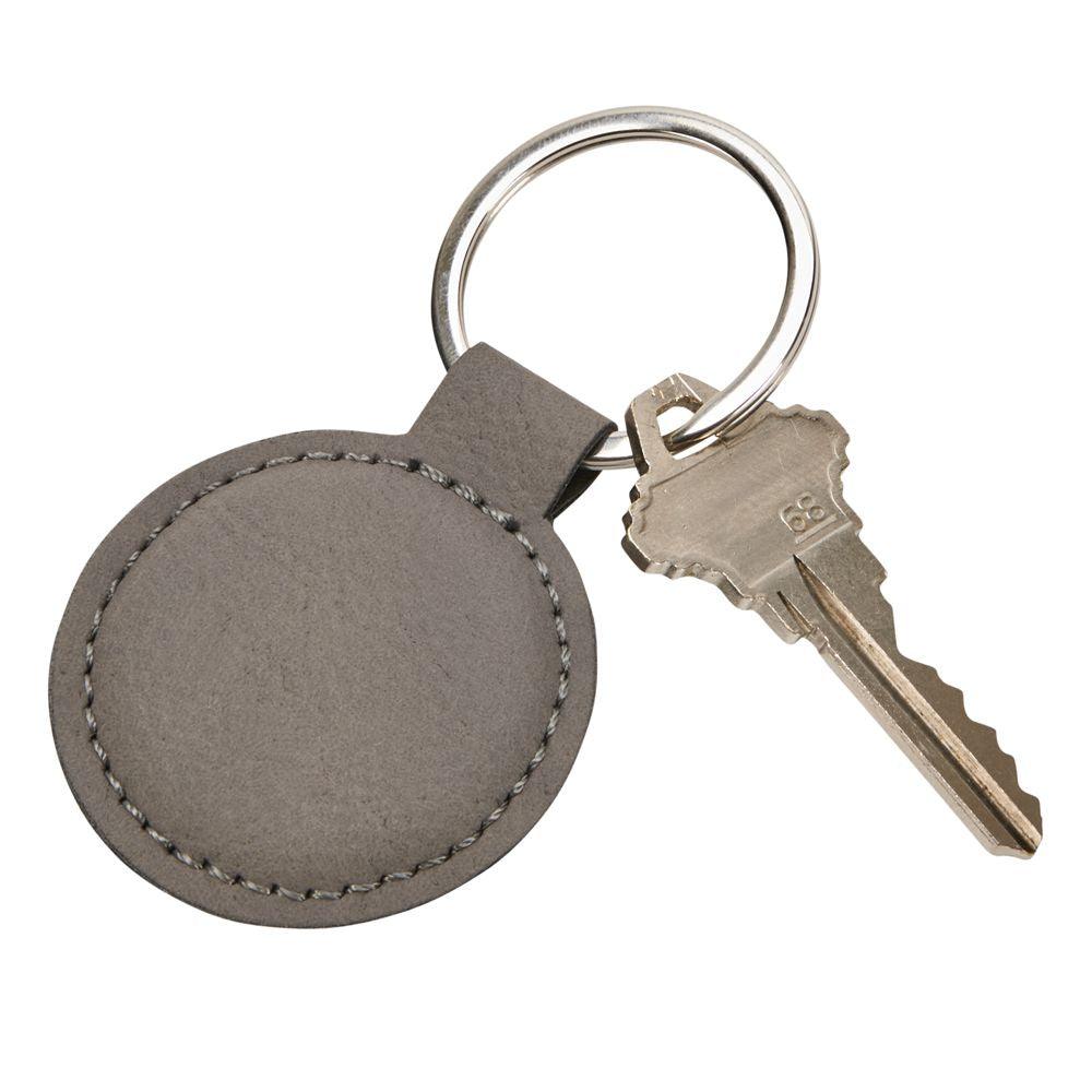 Leatherette Round Keychain, Grey 1.875