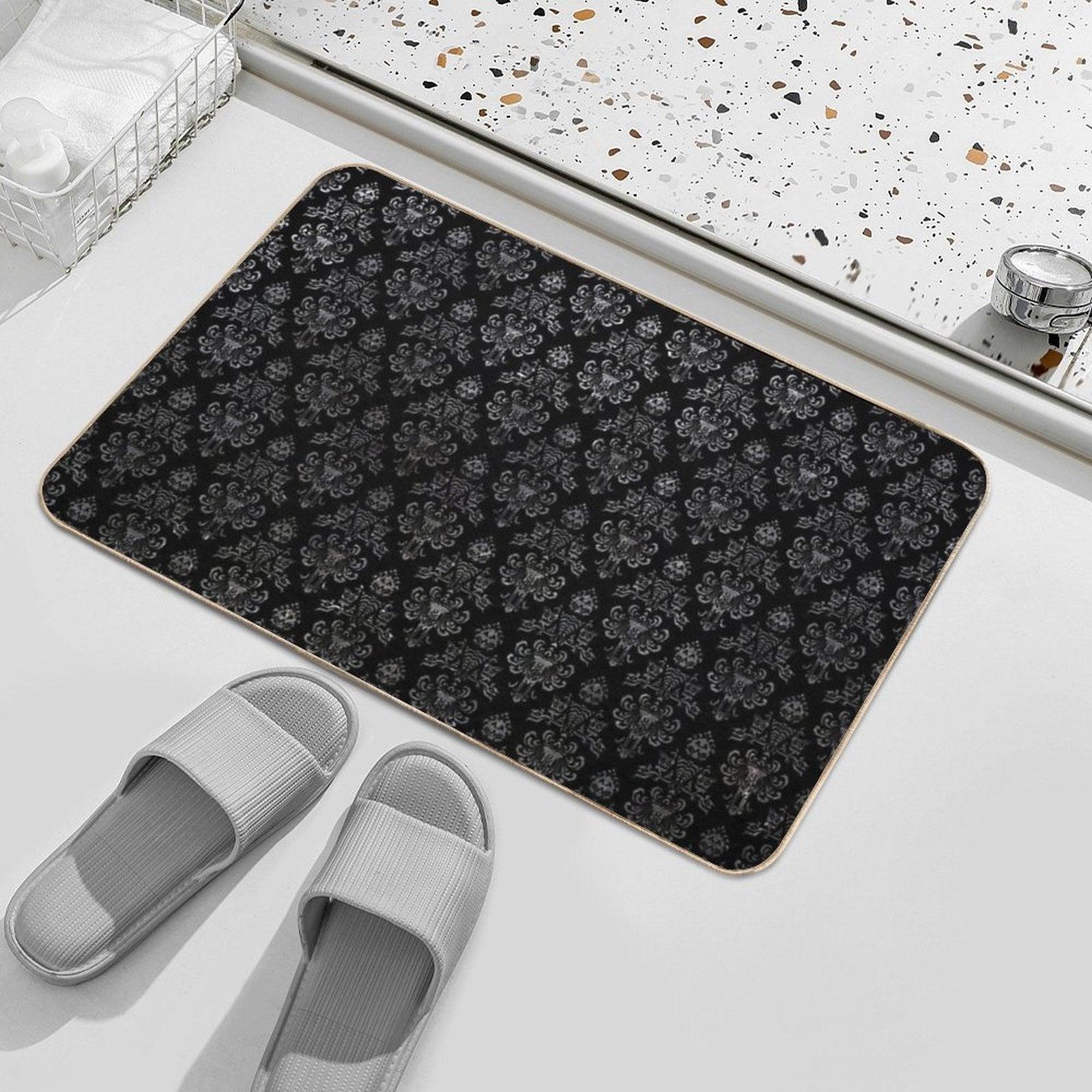 Haunted Mansion Wallpaper Black And Silver Bath Mat