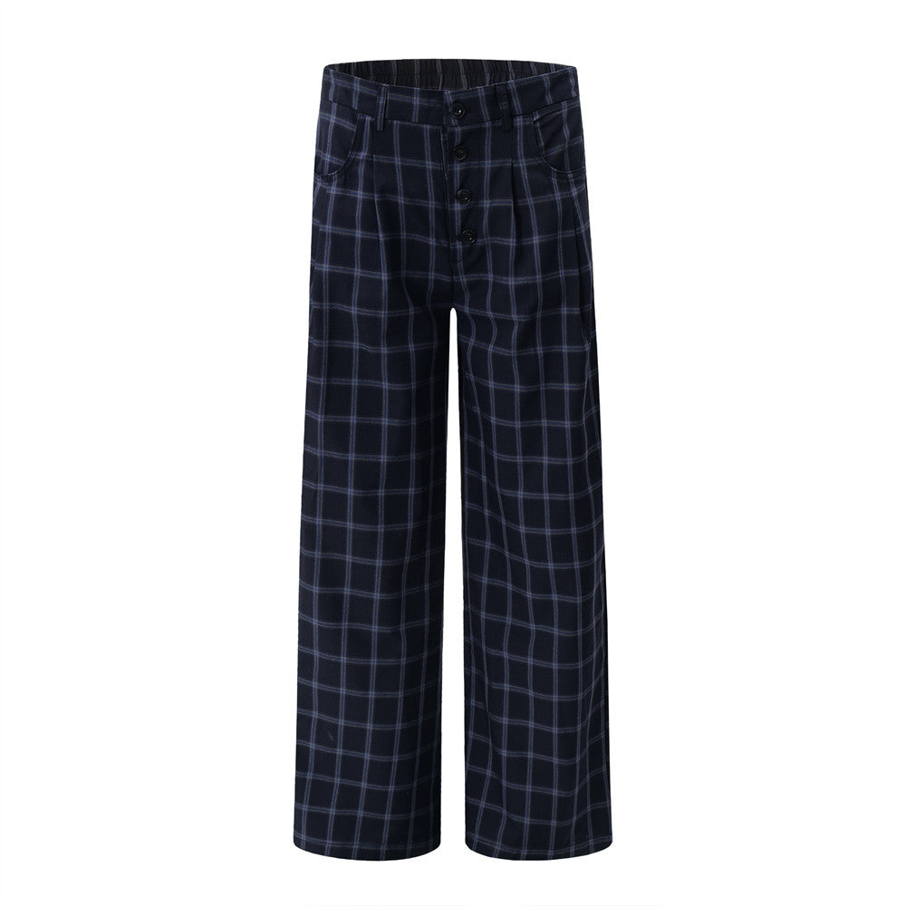 Street Trend Retro Plaid Casual Pants Men's Sportswear High Street Vibe Loose Plaid Wide Leg Straight Trousers