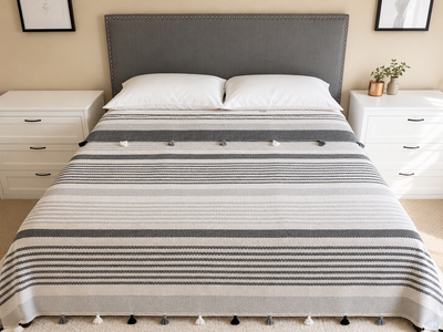 Cotton Black Pom Pom Bedspread