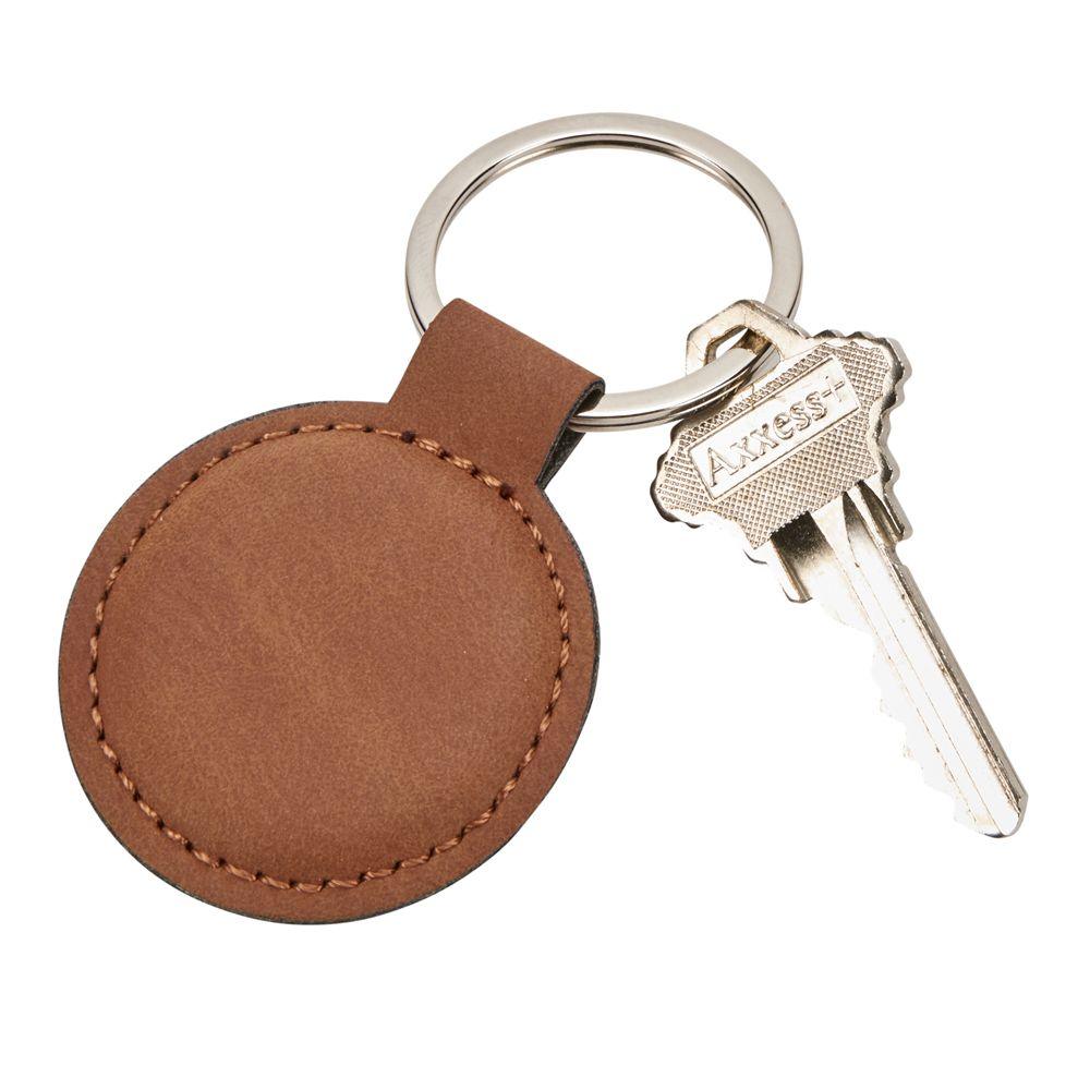 Leatherette Round Keychain, Caramel 1.875