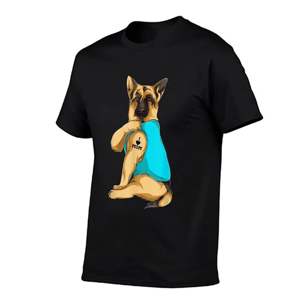 German Shepherd I Love Mom Tattoo Apparel Dog Mom Gift Women T-Shirt