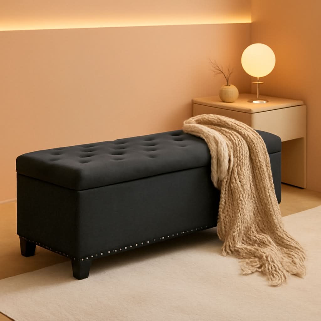 50.8 Inches Gray Upholstered Storage Ottoman Bench