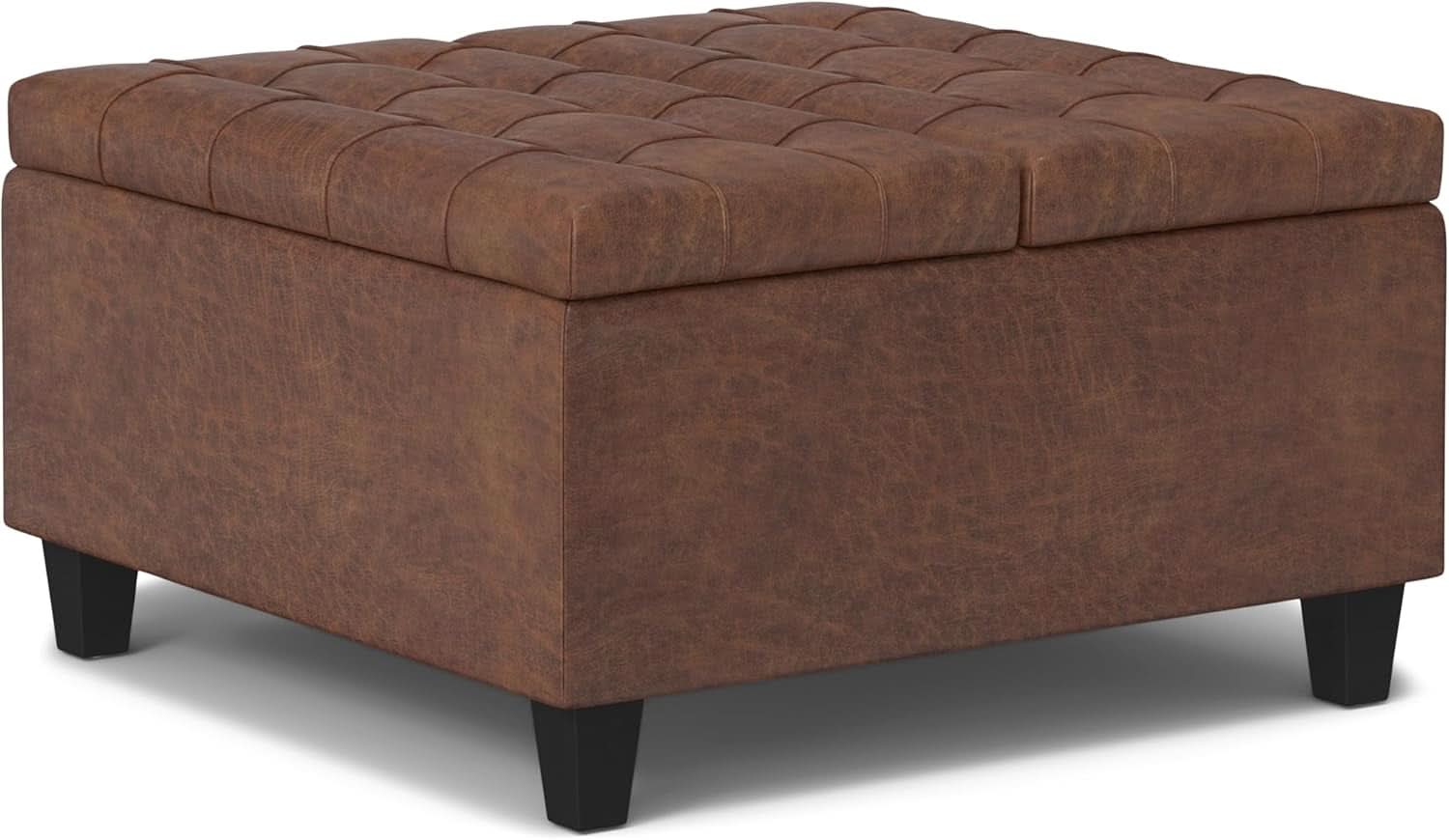 Storage Ottoman 30 Inch Distressed Saddle Brown Leatherette