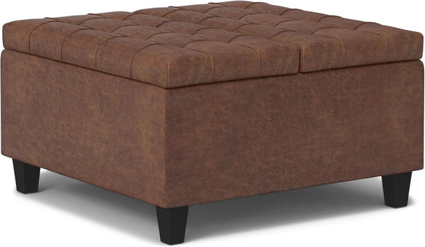 Storage Ottoman 30 Inch Distressed Saddle Brown Leatherette