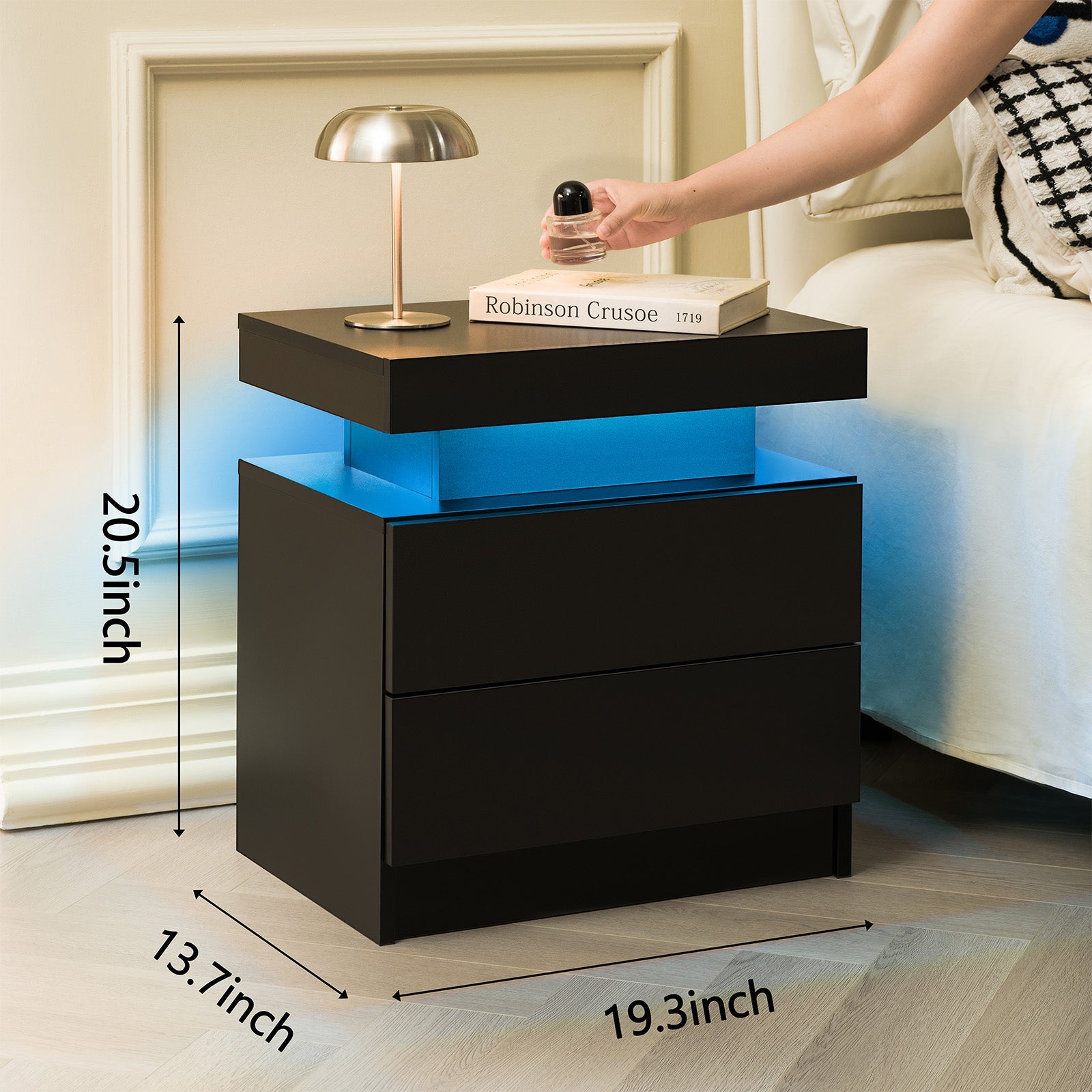 Nightstand LED Bedside Table Cabinet with 2 Drawers