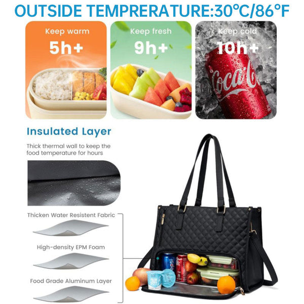 2-in-1 Travel Tote: Laptop & Insulated Lunch Bag. Ideal for Business, Work, Nursing, Office, College, Casual Use