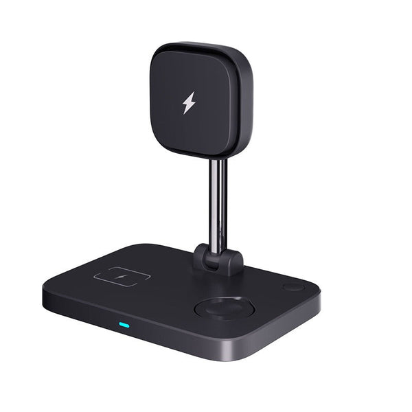 Three in one magnetic wireless charger stand with cooling fan suitable for wireless charging of iPhone earphones and watches