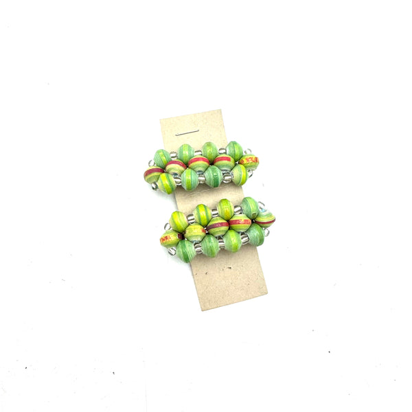 Paper Bead Hair Clips (Set of 2)- Green