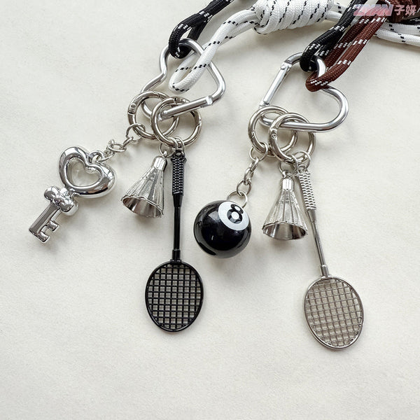 Miu Style Bag Charm Couple Edition Billiard Black 8 Decorative Chain Korean INS Alloy Badminton Climbing Keychain