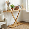 57 Inch Solid Wood Console Table with Teak Wood Frame and Geometric Design