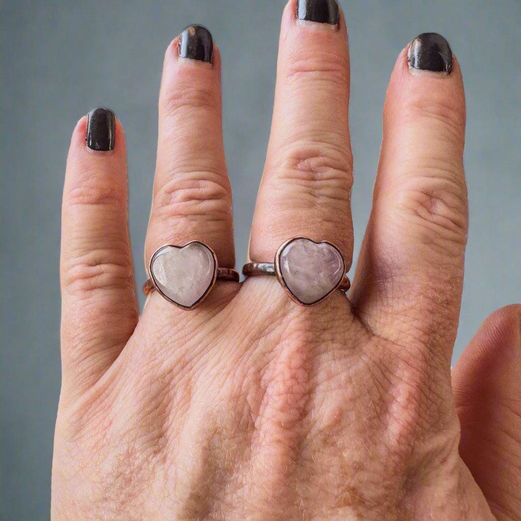 Copper Kunzite Heart Ring for Love and Healing | By Blackbird & Sage