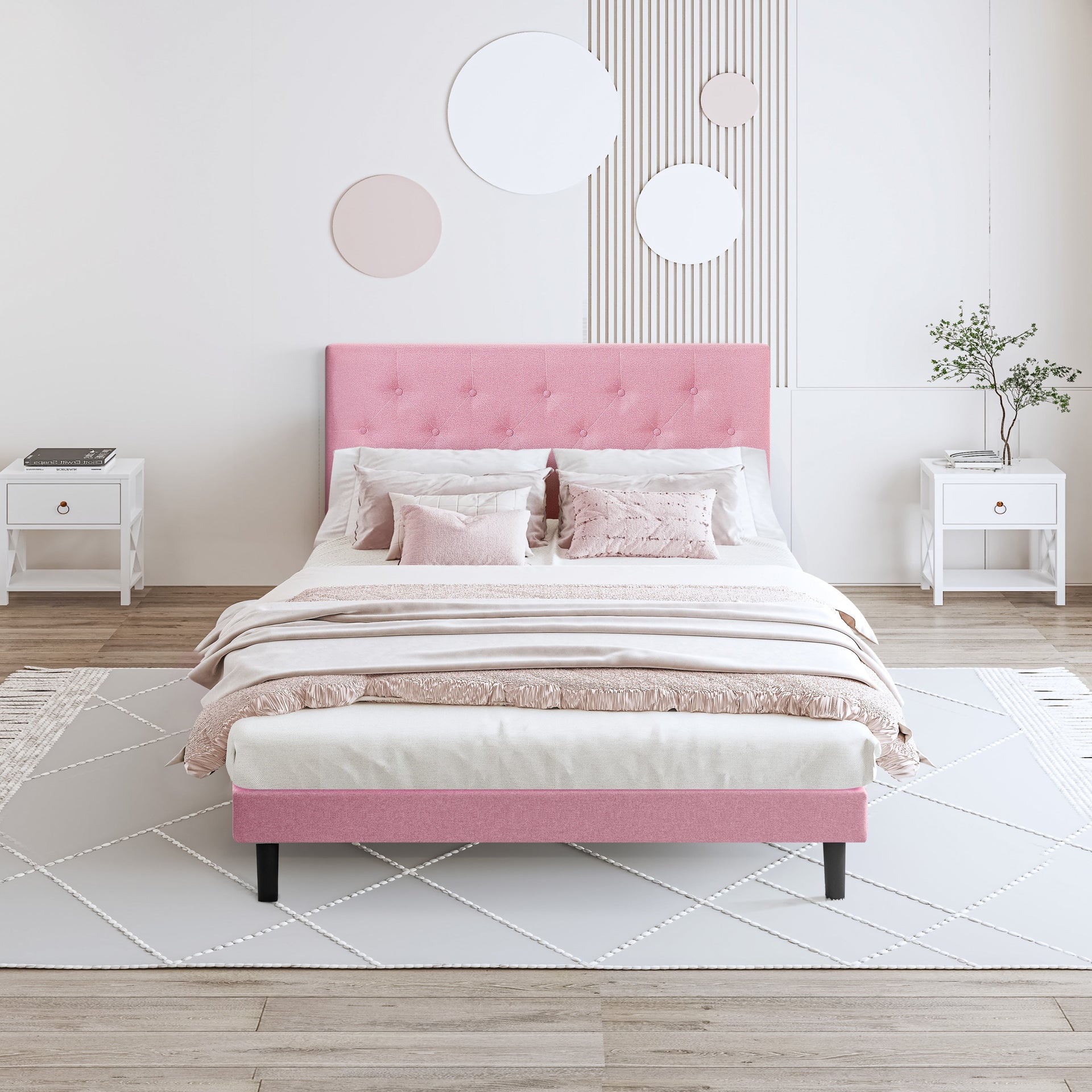 Full Size Upholstered Platform Bed Frame with Modern Button Tufted
