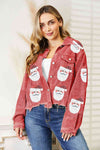Red Santa Sequin Raw Hem Jacket Festive Buttoned Jacket Charming Winter Women Jacket