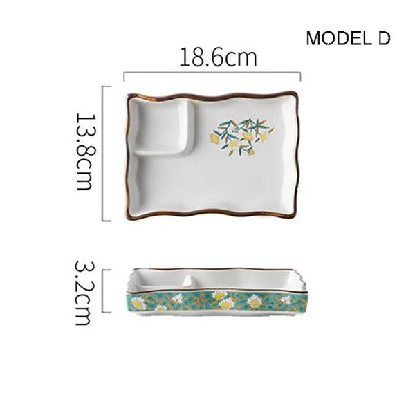 Dumpling plate sushi plate round square plate with soy sauce and vinegar partitioned snack plate ceramic plate for home use