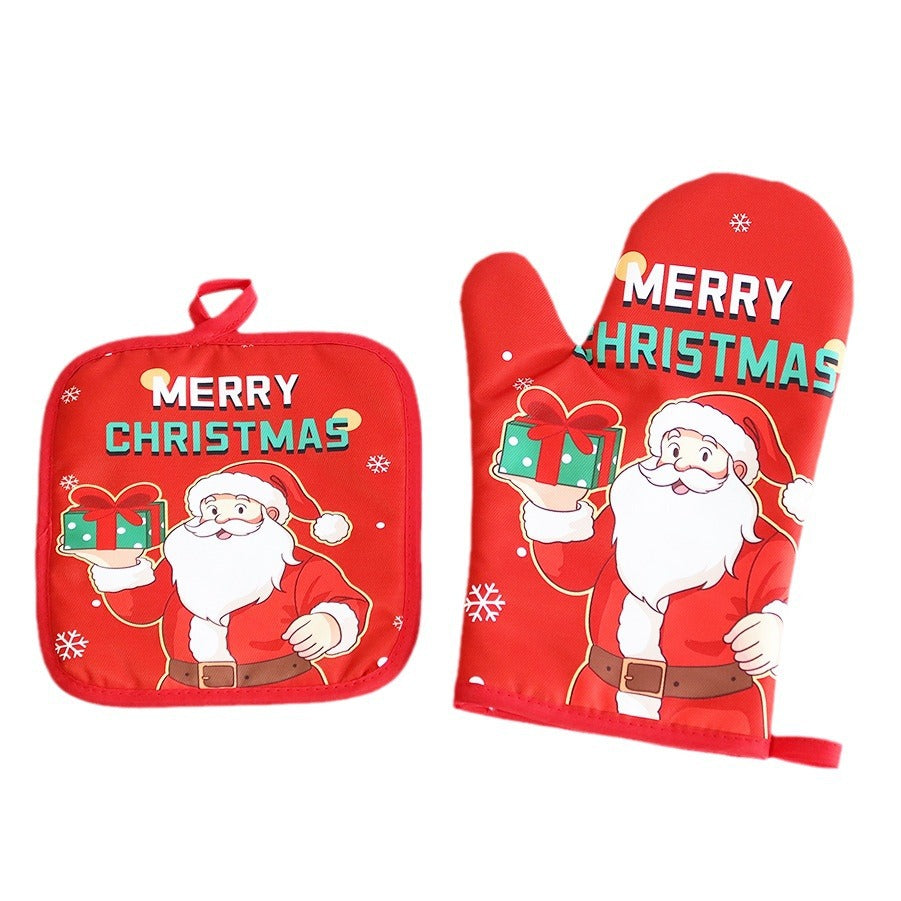 Christmas series insulated gloves, oven gloves, kitchen baking oven gloves, insulated and heat-resistant gloves