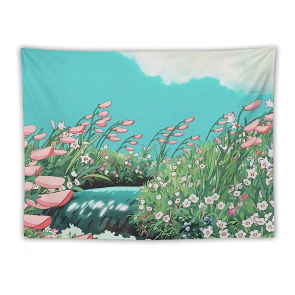 Anime Flowers in The River Scenery Tapestry