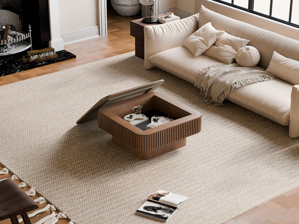 Walnut Square Modern Coffee Table with Hidden Storage