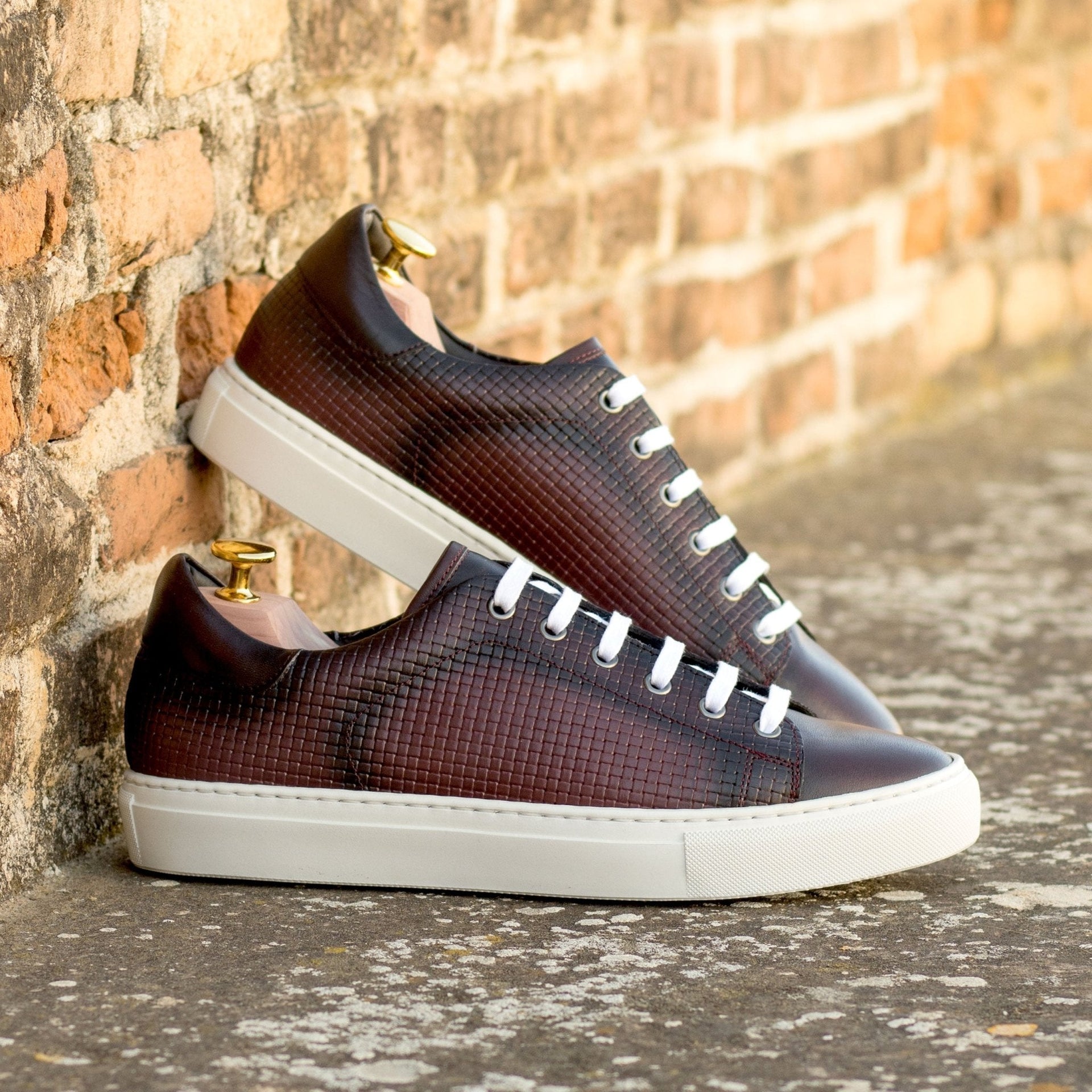 Nila - Burgundy leather dress sneakers for men