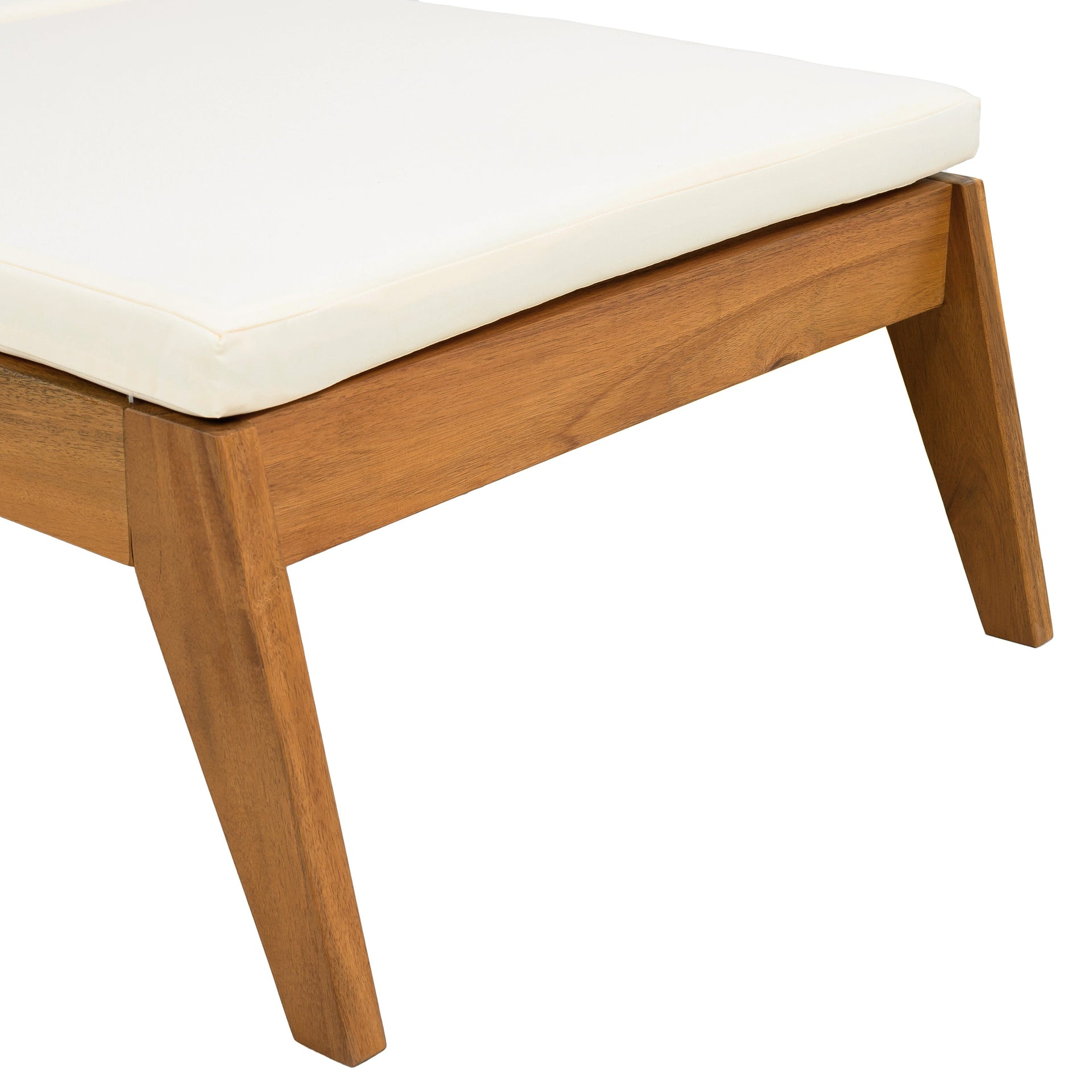 Versatile Chaise Lounge with Wheels - Acacia Wood Recliner for Patio, Cream Cushion, Adjustable Backrest