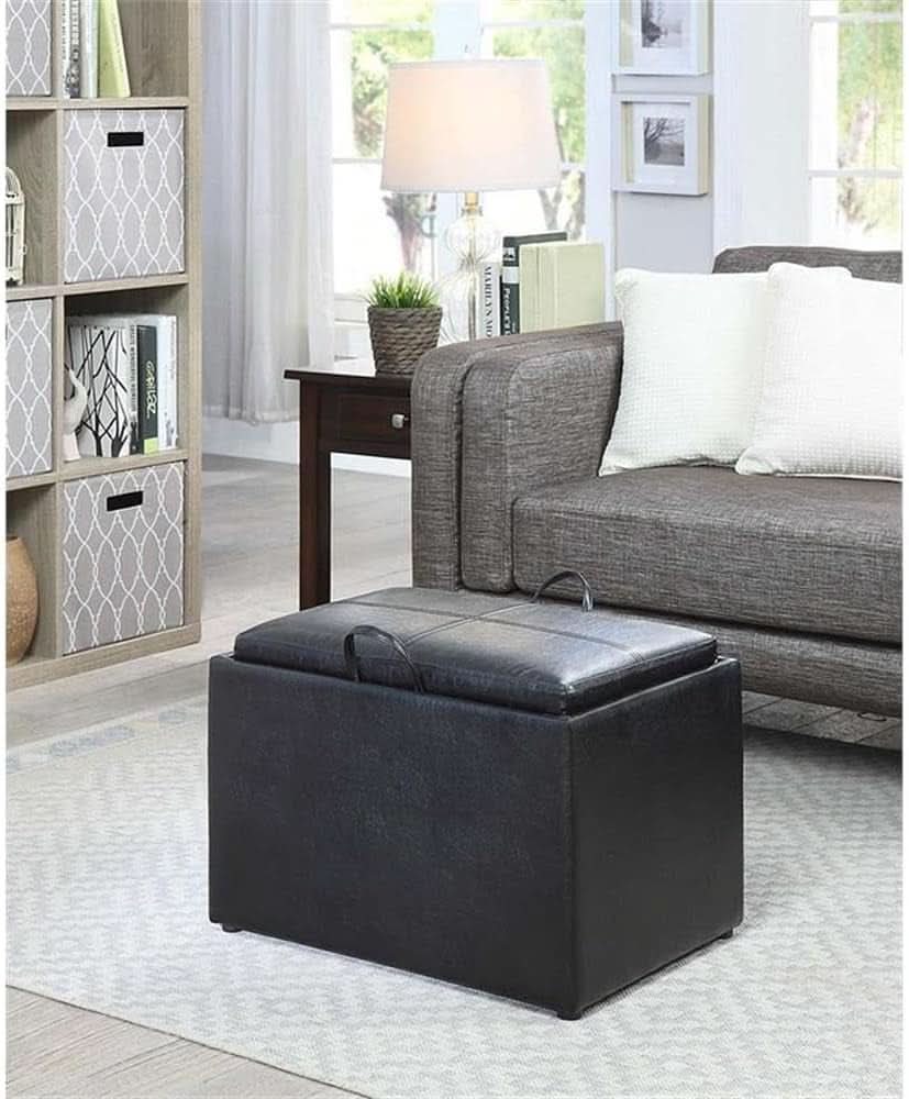 Accent Storage Ottoman 22 Point 75 Inches Charcoal Jet Black