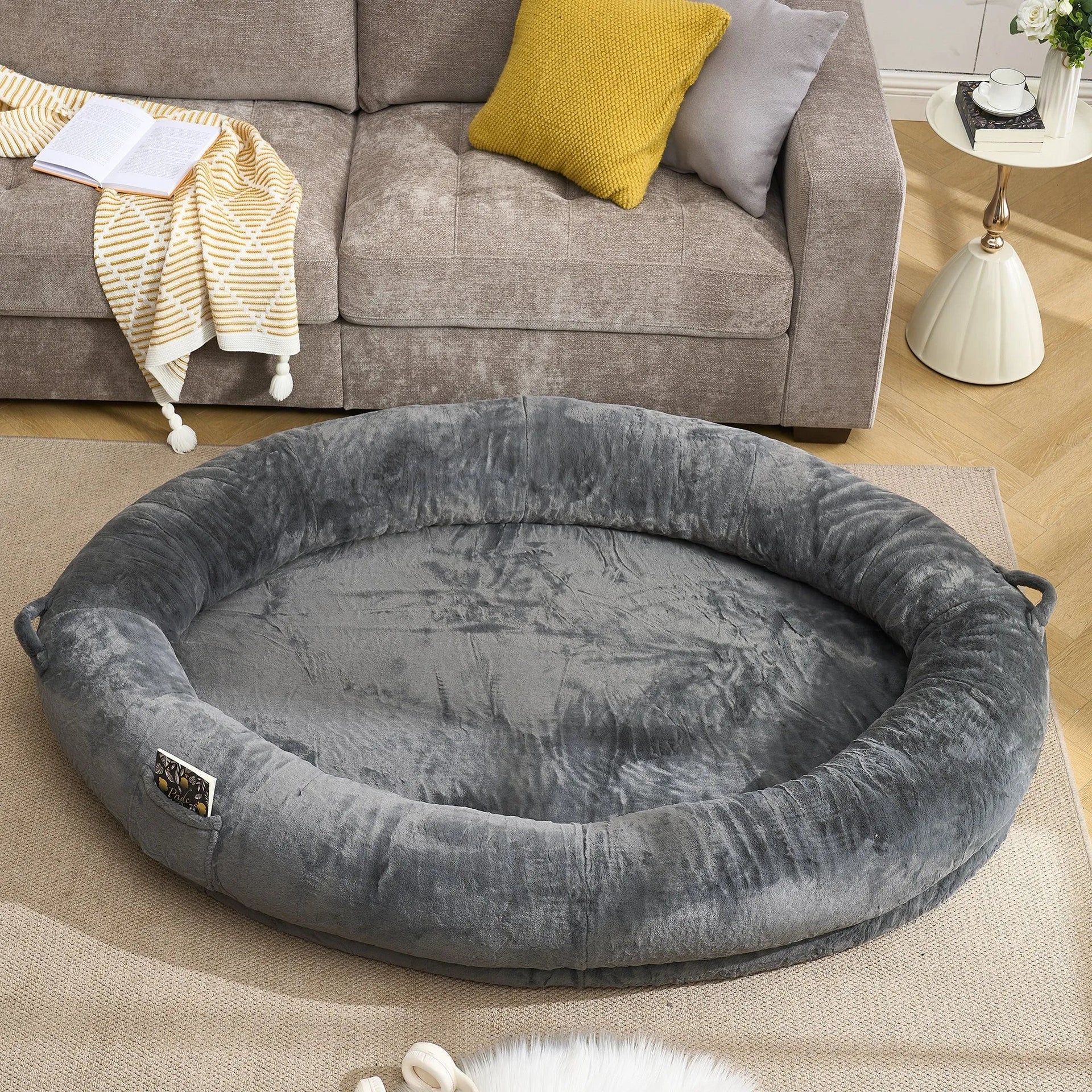 🇫🇷🇪🇪 🇸🇭🇮🇵🇵🇮🇳🇬 Human Dog Bed for Adult, Memory Foam Human Size Pet Bed for Human With Storage Pocket, Dark Gray