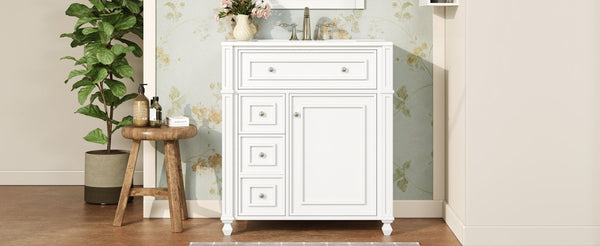 Bathroom Vanity with Ceramic Sink Basin, Cabinet with Soft-Close Doors and Organizer