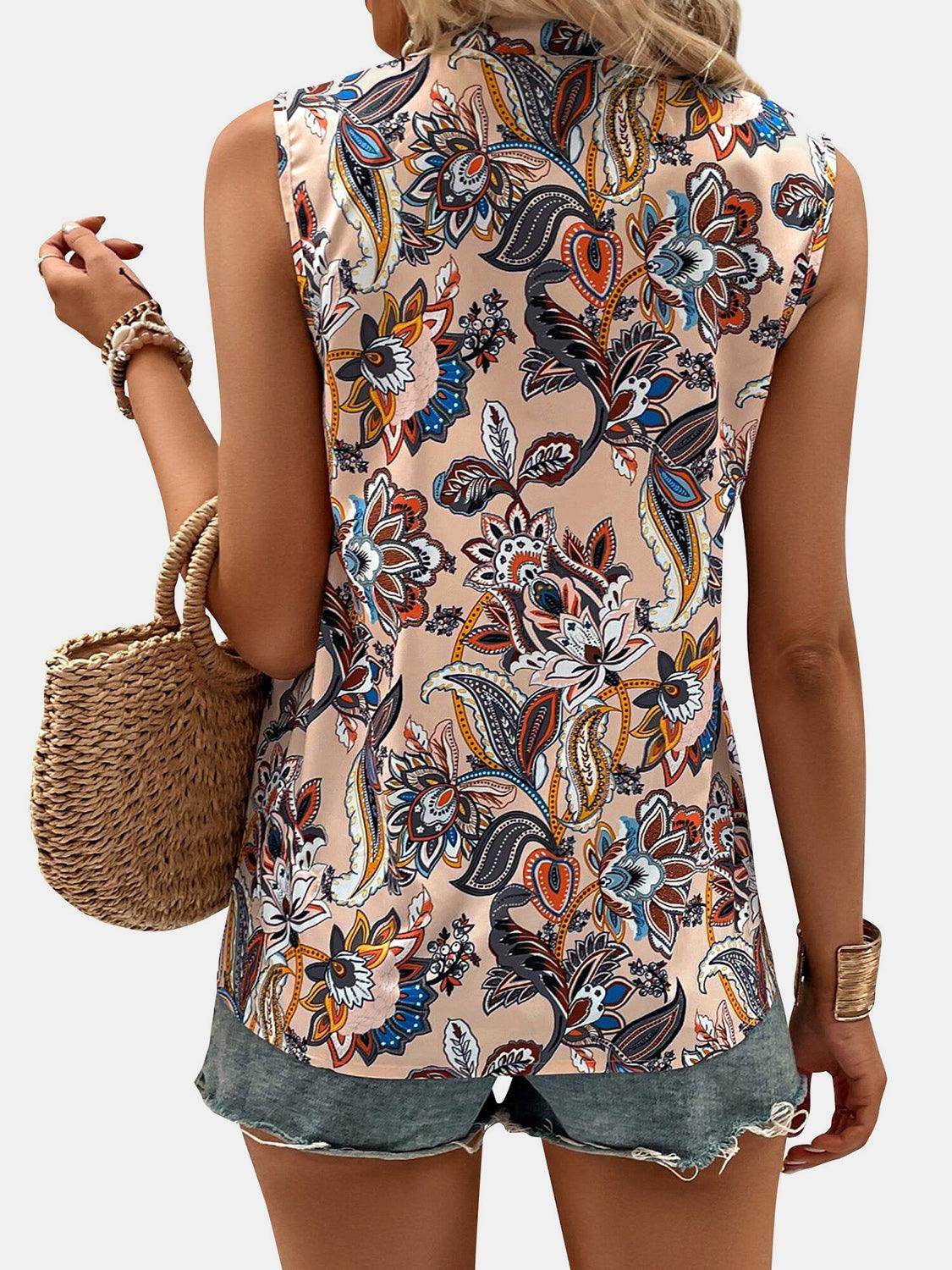Printed Notched Sleeveless Top for Women in Various Sizes