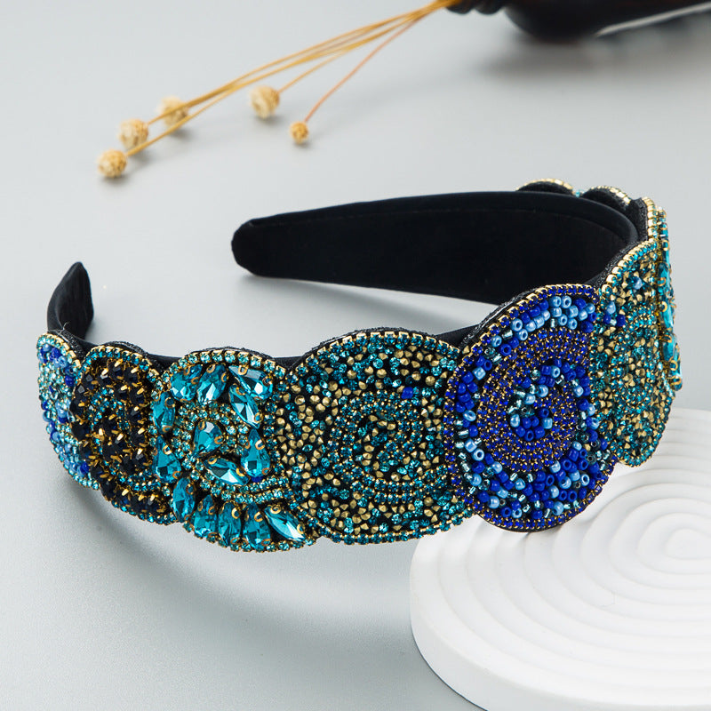 Hair Hoop Fashion Trend Color Rhinestone Head Hoop Luxury Wide Side Heavy Industry Party Hair Accessories Head Hoop